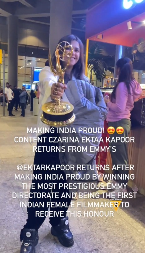 Ektaa Kapoor Shines with Joy as She Brings Home Prestigious Emmy Award